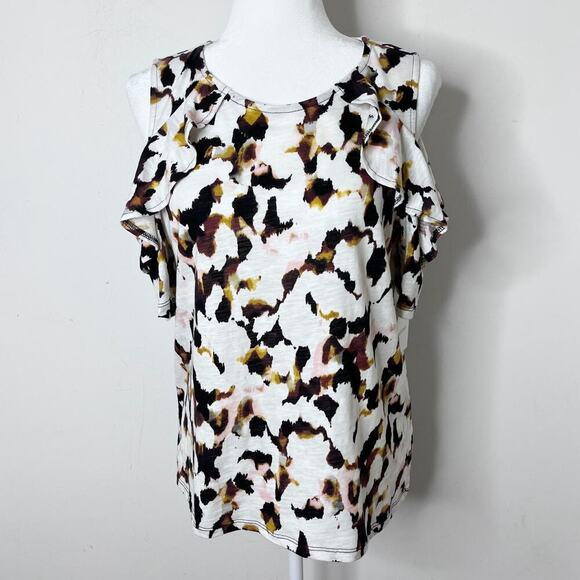 Ellen Tracy Women's Cold Shoulder Top M Geometric Print Short Sleeve Blouse NWT - Picture 2 of 11